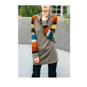 🆕Jardín Cowl Neck Comfy Stripes Sleeve Tunic S🆕